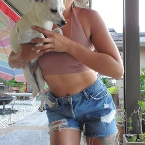 Topshop Ashley Moto High Rise Distressed Shorts